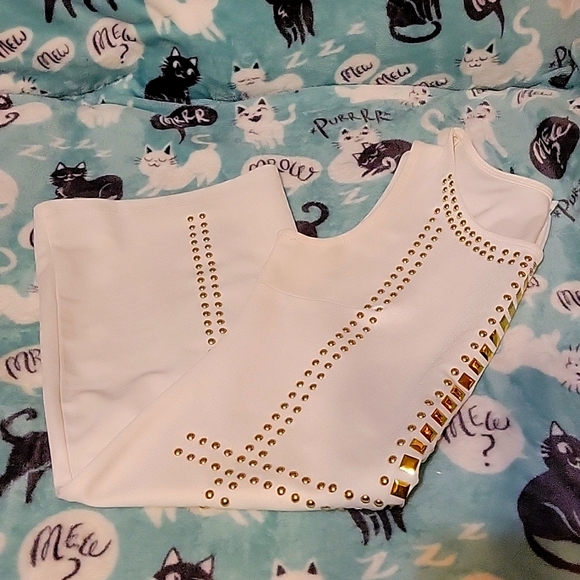Womans cream colored dress with gold studs .size medium.  Moon River. - Picture 4 of 5